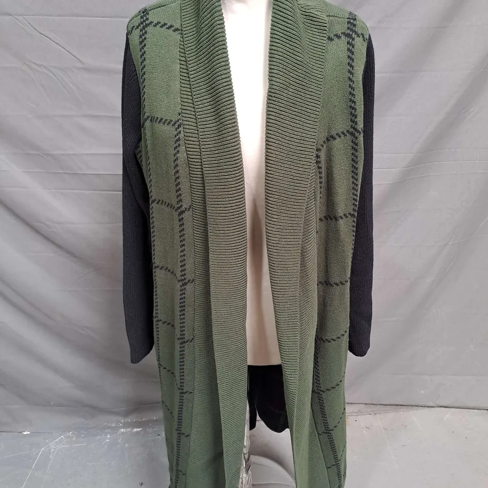 RUTH LANGSFORD LONG RIB CARDIGAN IN KHAKI SIZE M