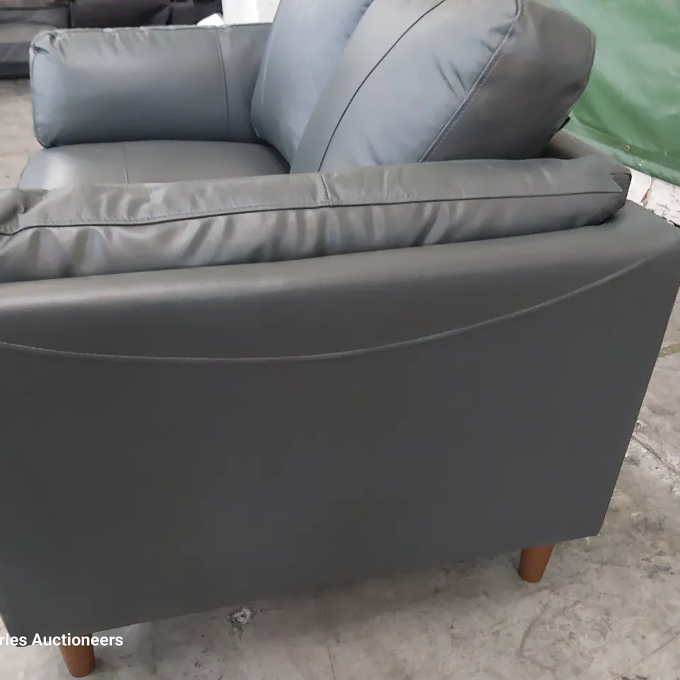 DESIGNER TWO SEATER SOFA CHARCOAL LEATHER 