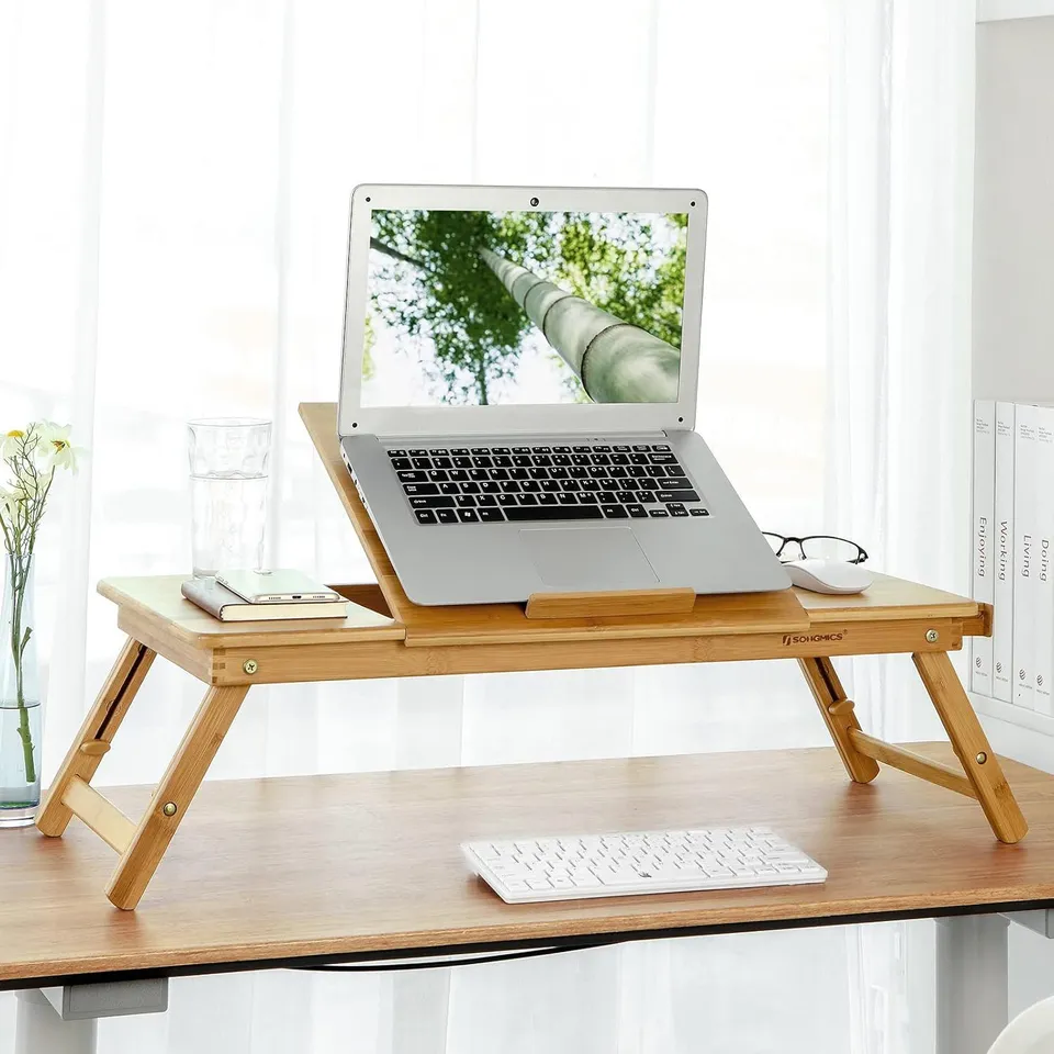 BOXED SONGMICS BAMBOO LAPTOP DESK, FOLDABLE BED TABLE