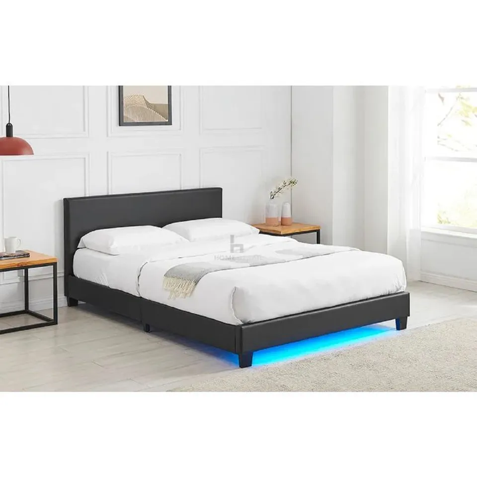 BOXED CHINELO UPHOLSTERED BED FRAME DOUBLE - BLACK 