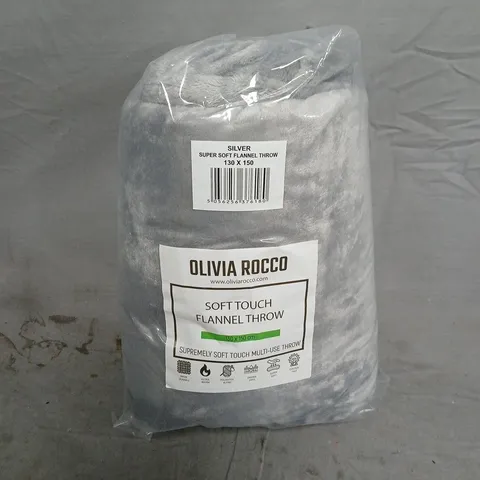 OLIVIA ROCCO SOFT TOUCH FLANNEL THROW IN SILVER (150X150CM)