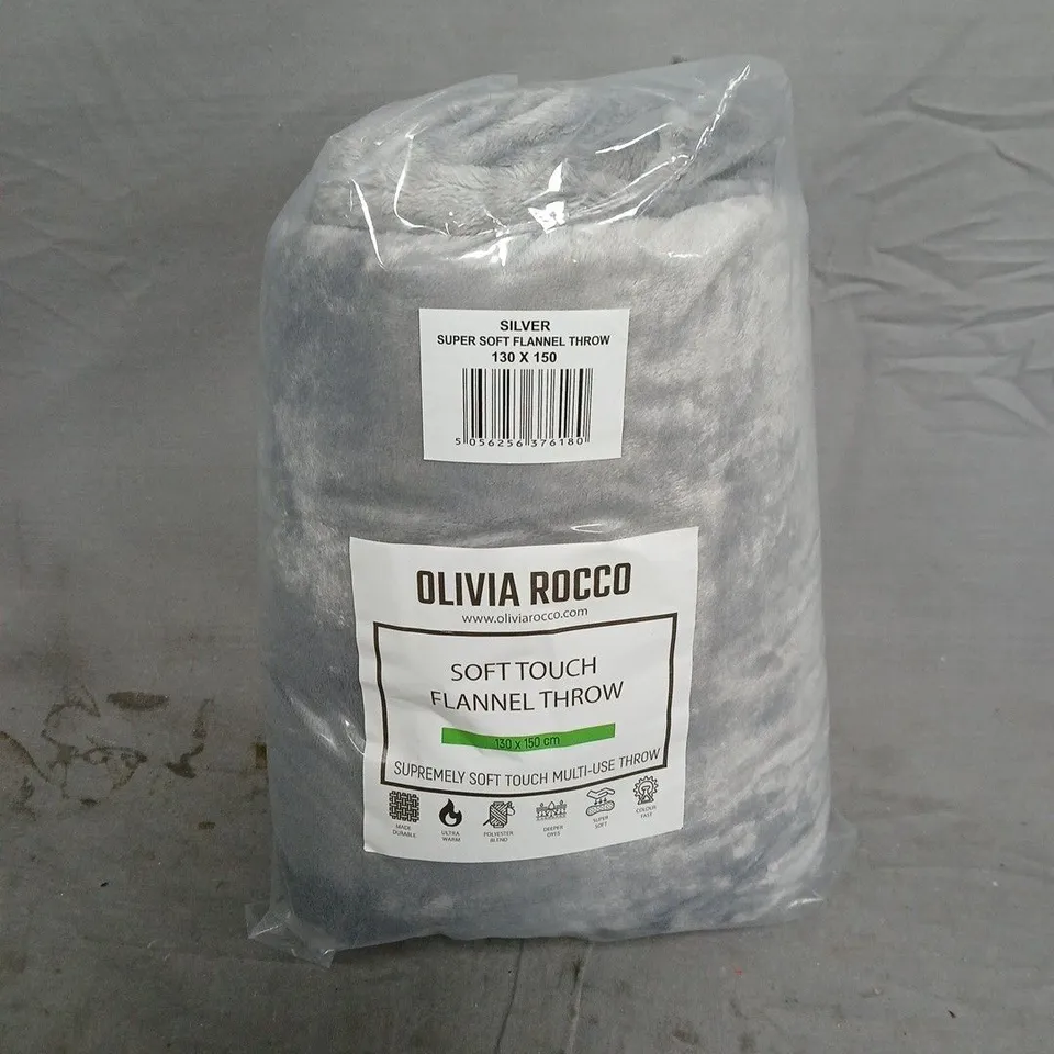 OLIVIA ROCCO SOFT TOUCH FLANNEL THROW IN SILVER (150X150CM)