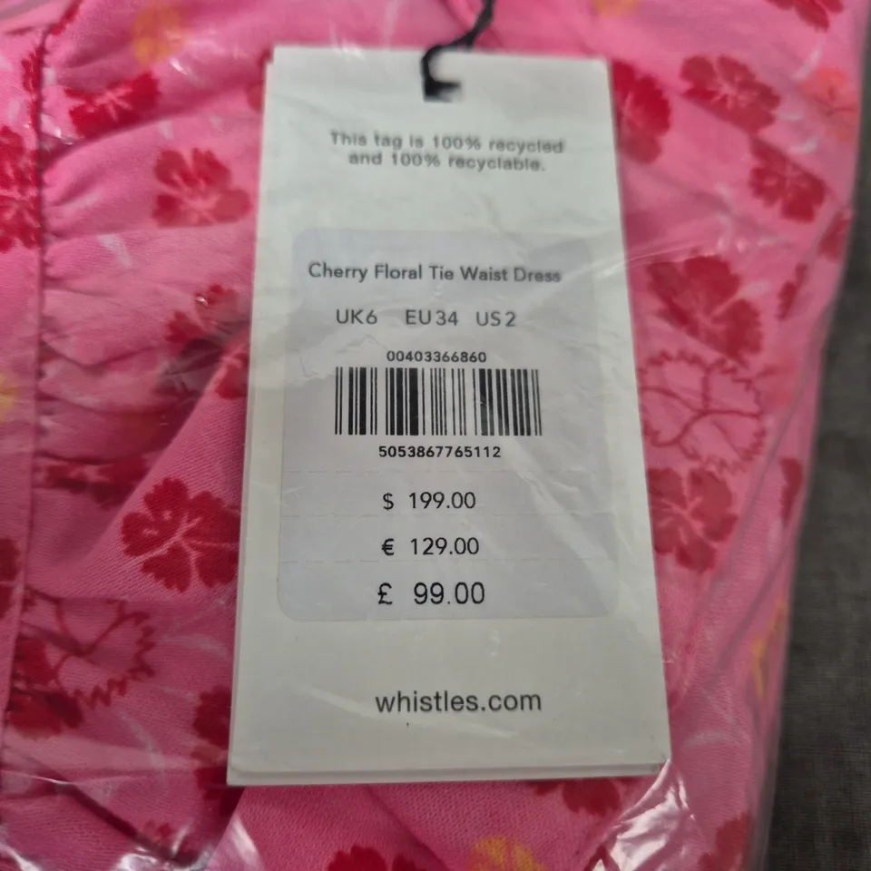 WHISTLES CHERRY FLORAL TIE WAIST DRESS – UK6