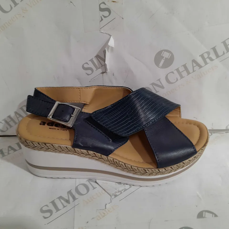 ADESSO LEATHER CROSS WEDGE SANDALS, NAVY - SIZE 3