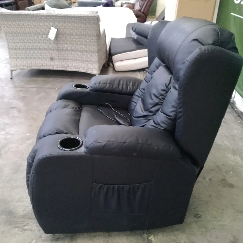 MANUAL RECLINER ARMCHAIR - BLACK LEATHER