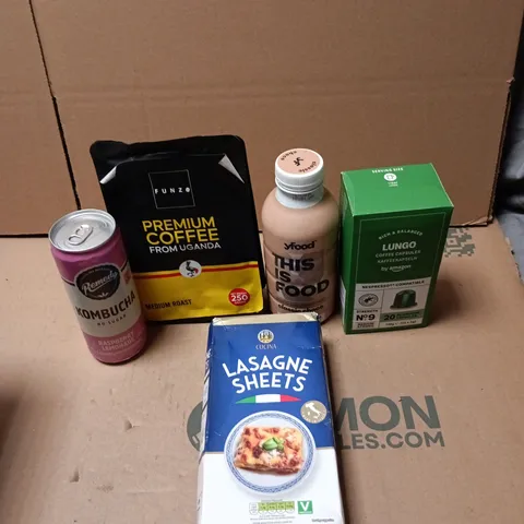 APPROXIMATELY 20 ASSORTED FOOD AND DRINK ITEMS TO INCLUDE - LASAGNE SHEETS, LUNGO COFFEE CAPSULES AND REMEDY KOMBUCHA DRINK