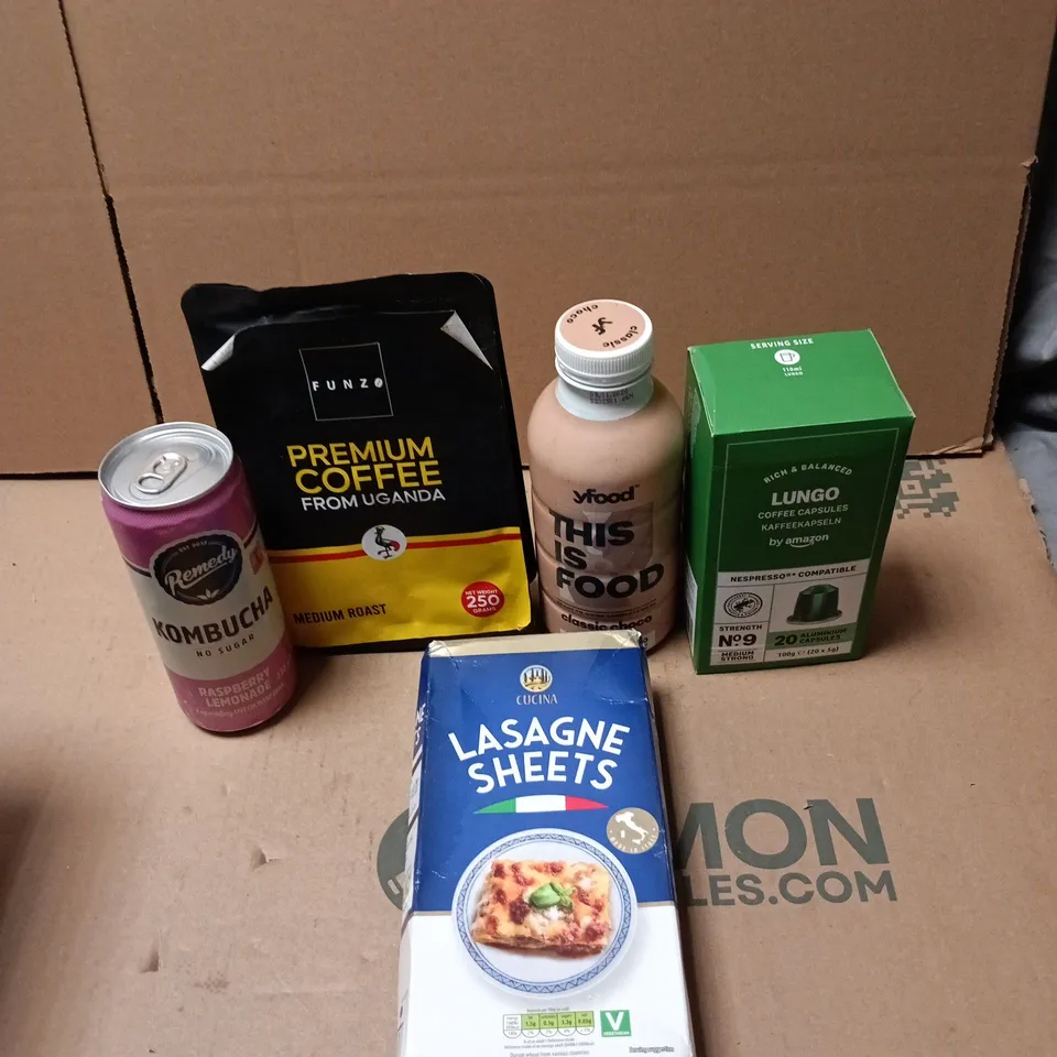 APPROXIMATELY 20 ASSORTED FOOD AND DRINK ITEMS TO INCLUDE - LASAGNE SHEETS, LUNGO COFFEE CAPSULES AND REMEDY KOMBUCHA DRINK