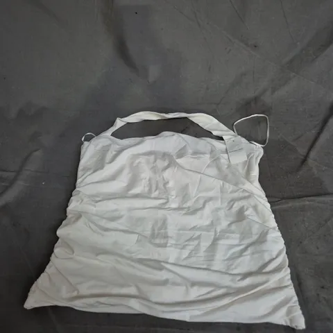 ABERCROMBIE & FITCH A&F MODAL-BLEND COLLECTION RUCHED HALTERNECK TOP IN OFF WHITE – SIZE L