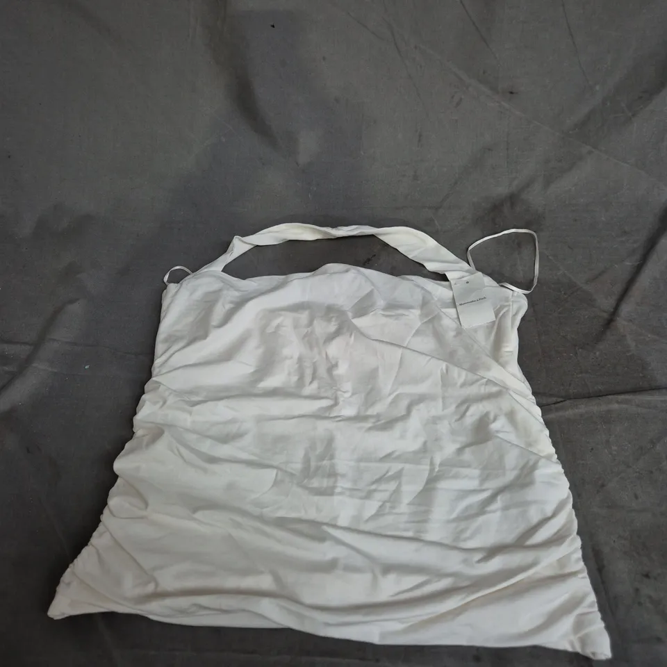 ABERCROMBIE & FITCH A&F MODAL-BLEND COLLECTION RUCHED HALTERNECK TOP IN OFF WHITE – SIZE L