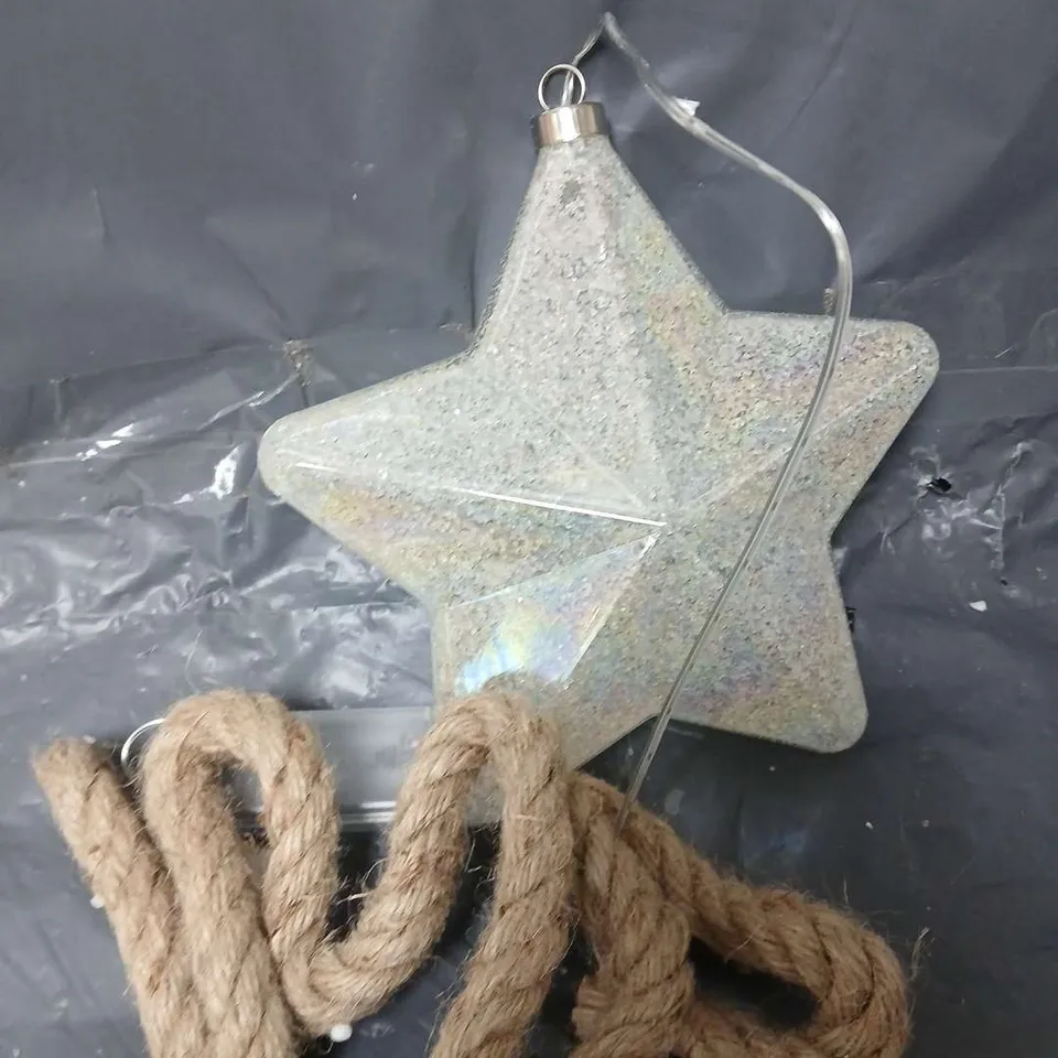 LIGHT UP FROSTED STAR ON ROPE CHRISTMAS DECORATION