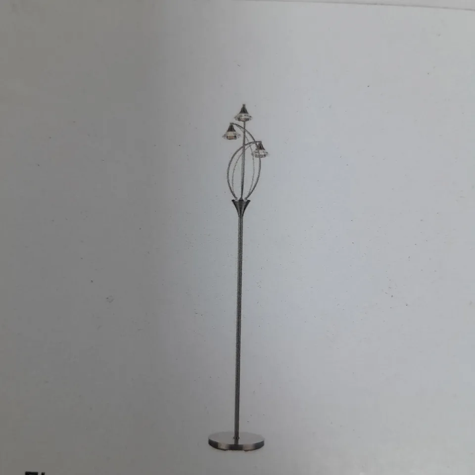 BOXED DAR LIGHTING LUTHER 3-LIGHT FLOOR LAMP SATIN CHROME CRYSTAL 