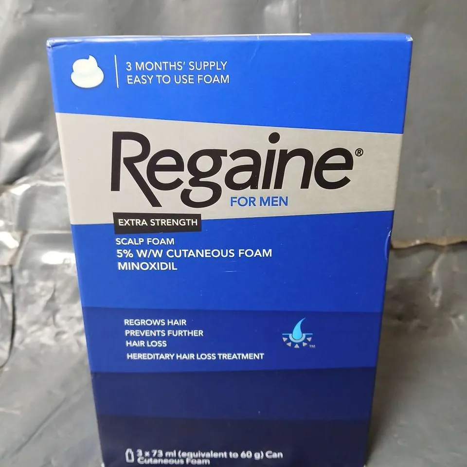 BOXED AND SEALED REGAINE FOR MEN EXTRA STRENGTH SCALP FOAM SET (3x73ml)