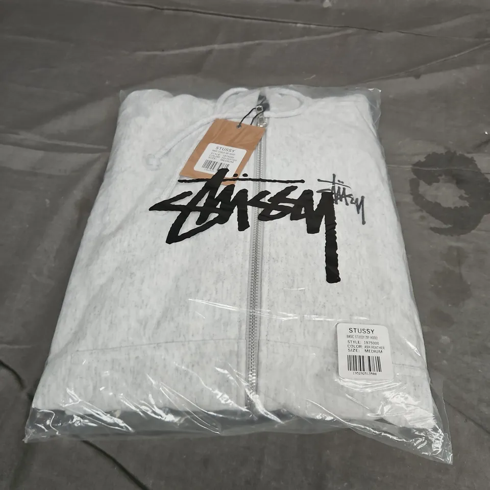 STUSSY BASIC ZIP HOOD IN ASH HEATHER SIZE M