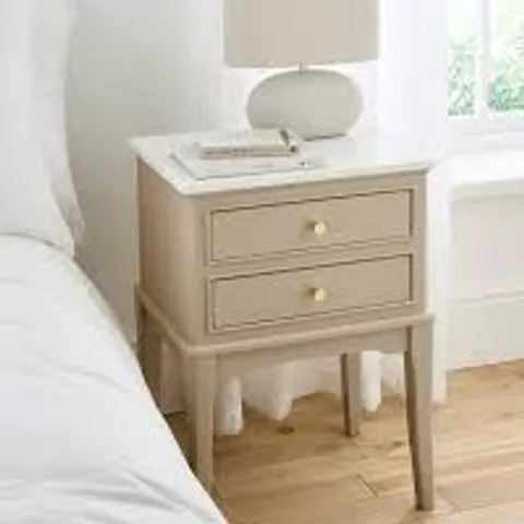 BOXED LOUISE 2 DRAWER STONE SURFACE BEDSIDE TABLE - CASHMERE