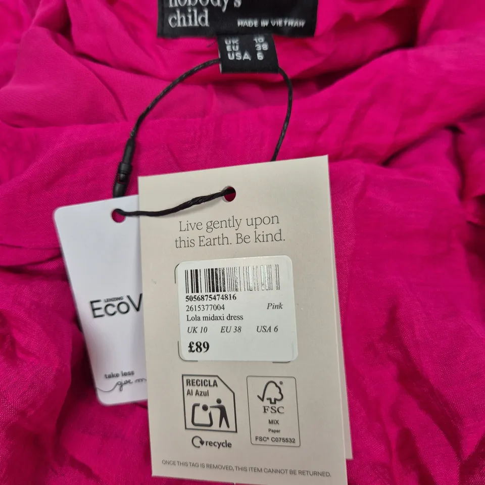 NOBODY'S CHILD LOLA MIDAXI DRESS – PINK, UK 10 (EU 38, US 6)