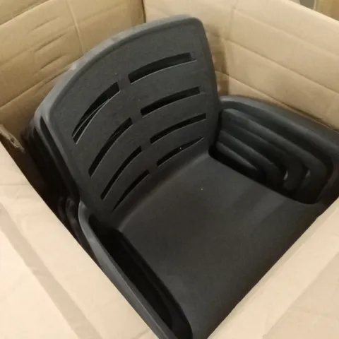 BOXED SET OF 6 GREY PLASTIC OUTDOOR DINING CHAIRS