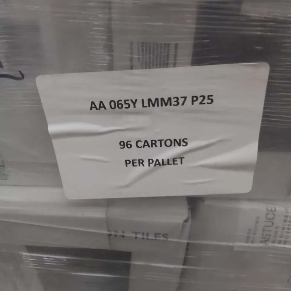 PALLET TO CONTAIN APPROX. 96 PACKS OF JOHNSON'S BRAND NEW ASTUCE COLLECTION MAISON TILES IN GREY - 25 TILES PER PACK // TILE SIZE: 197 X 197 X 6.5mm