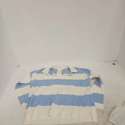 REASN KNITTED STRIPE RUGBY POLO JUMPER β POWDER BLUE, UK 14/16