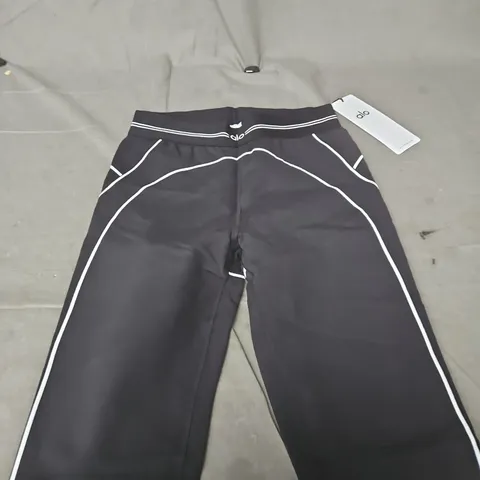 ALO YOGA WOMEN'S BLACK LEGGINGS WITH WHITE PIPING, SIZE M