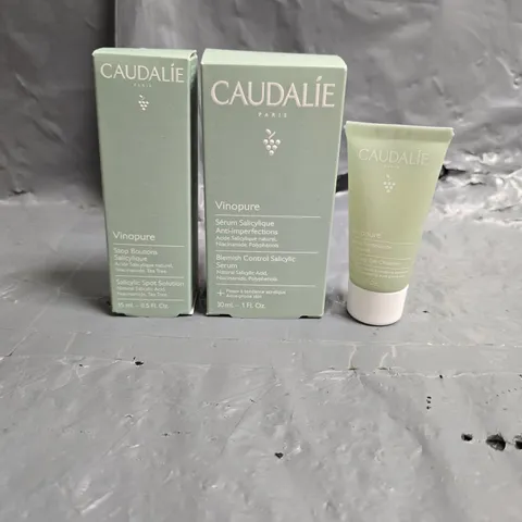 CAUDALIE LOT OF 3 ASSORTED SKINCARE PRODUCTS TO INCLUDE - BLEMISH CONTROL SALICYLIC SERUM - SALICYLIC SPOT SOLUTION - PURIFYING GEL CLEANSER