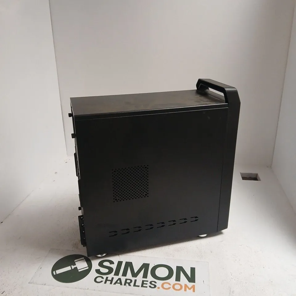 BLACK DESKTOP PC TOWER WITH FRONT USB PORTS AND INTEGRATED TOP HANDLE CASE ONLY