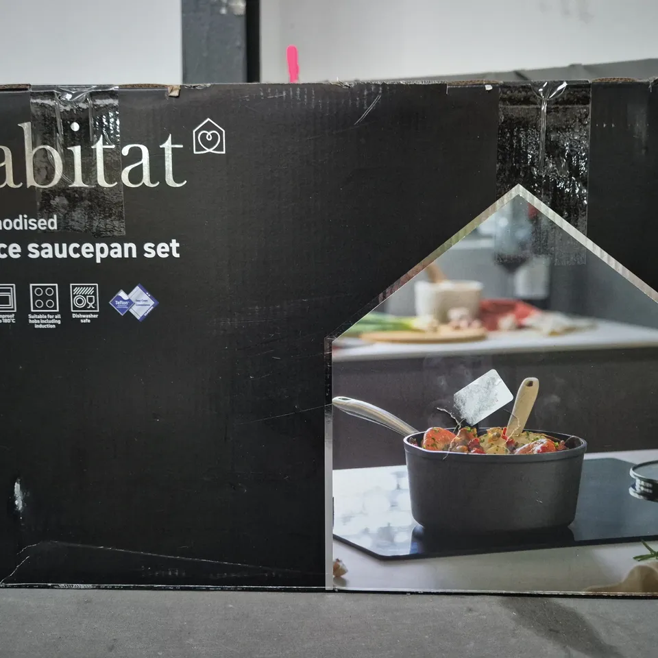 BOXED HABITAT HARD ANODISED 3 PIECE SAUCEPAN SET