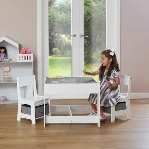 BOXED LIBERTY HOUSE TOYS KIDS TABLE AND CHAIR SET WITH STORAGE BOXES - WHITE (1 BOX)