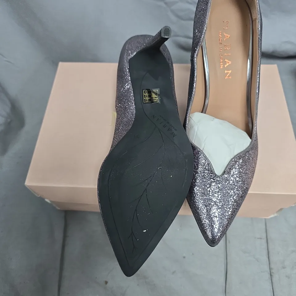 MARIAN STARTER ARGENTO GLITTER HIGH HEELS – UK 6 (EU 39) BOXED