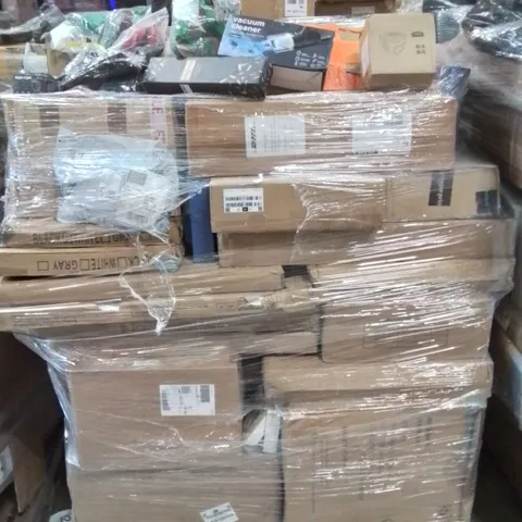 PALLET CONTAINING VARIOUS ASSORTED ITEMS TO INCLUDE THERMAL BRUSH, VACUUM CLEANER, NIGHT LIGHT, RECLINER CHAIR, BAGGED CLOTHING ITEMS, NIGHT LIGHTS, MAGNETIC DRILL AND LOTS MORE UNMARKED BOXED ITEMS
