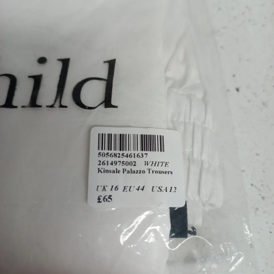 NOBODY'S CHILD WHITE KINSALE PALAZZO TROUSERS, UK 16 