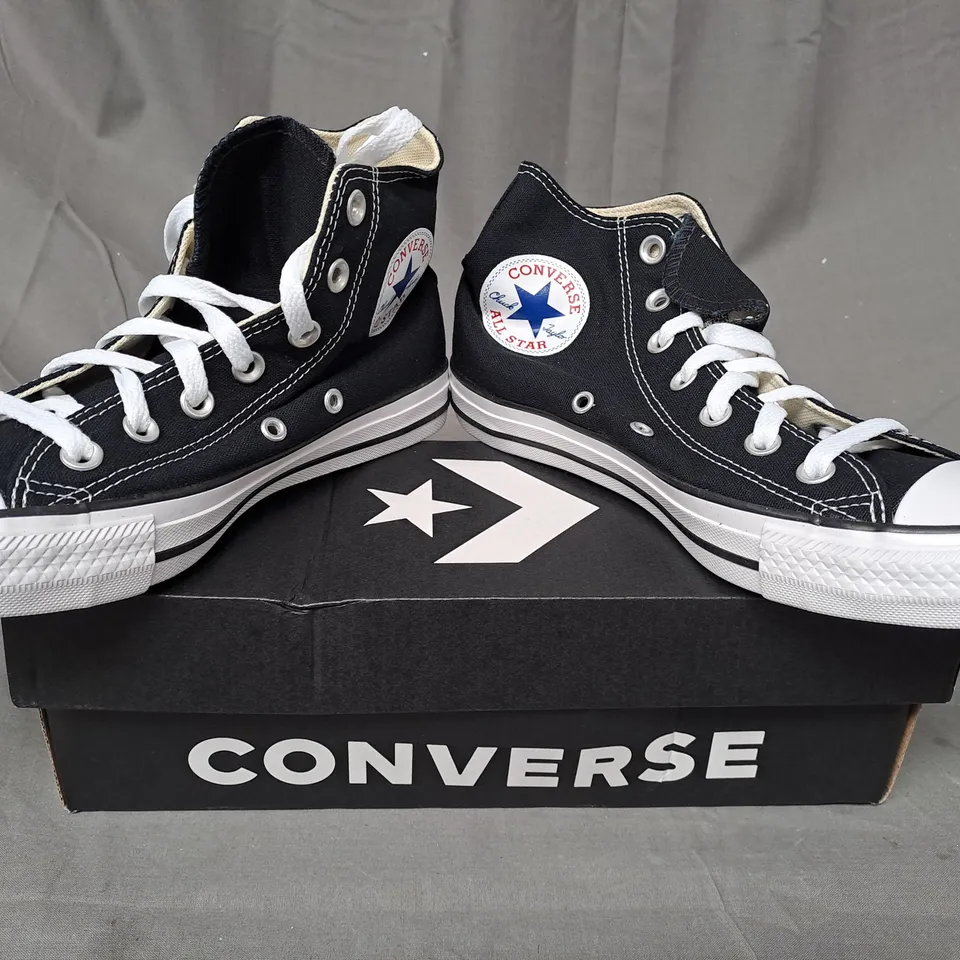 BOXED PAIR OF CONVERSE ALL STAR HI SHOES IN BLACK UK SIZE 5
