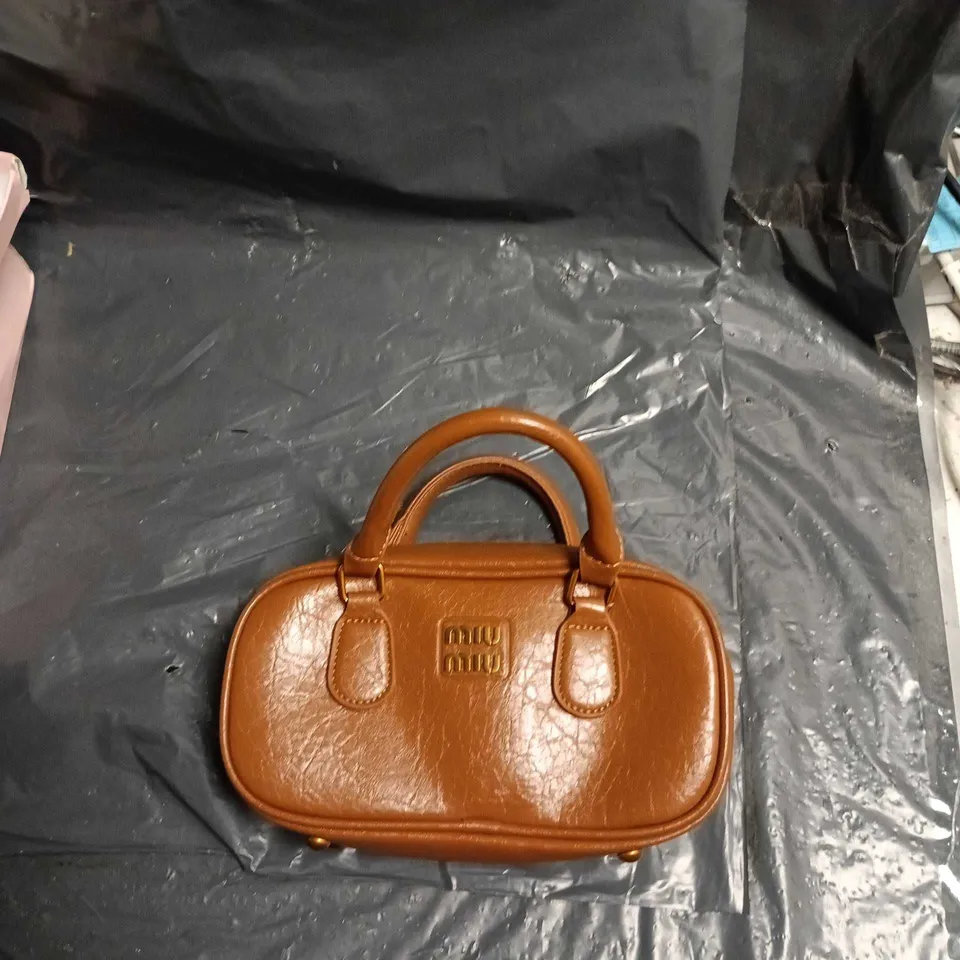 MIU MIU BROWN LEATHER HANDBAG WITH LOGO – MINI, WITH PRESENTATION BOX