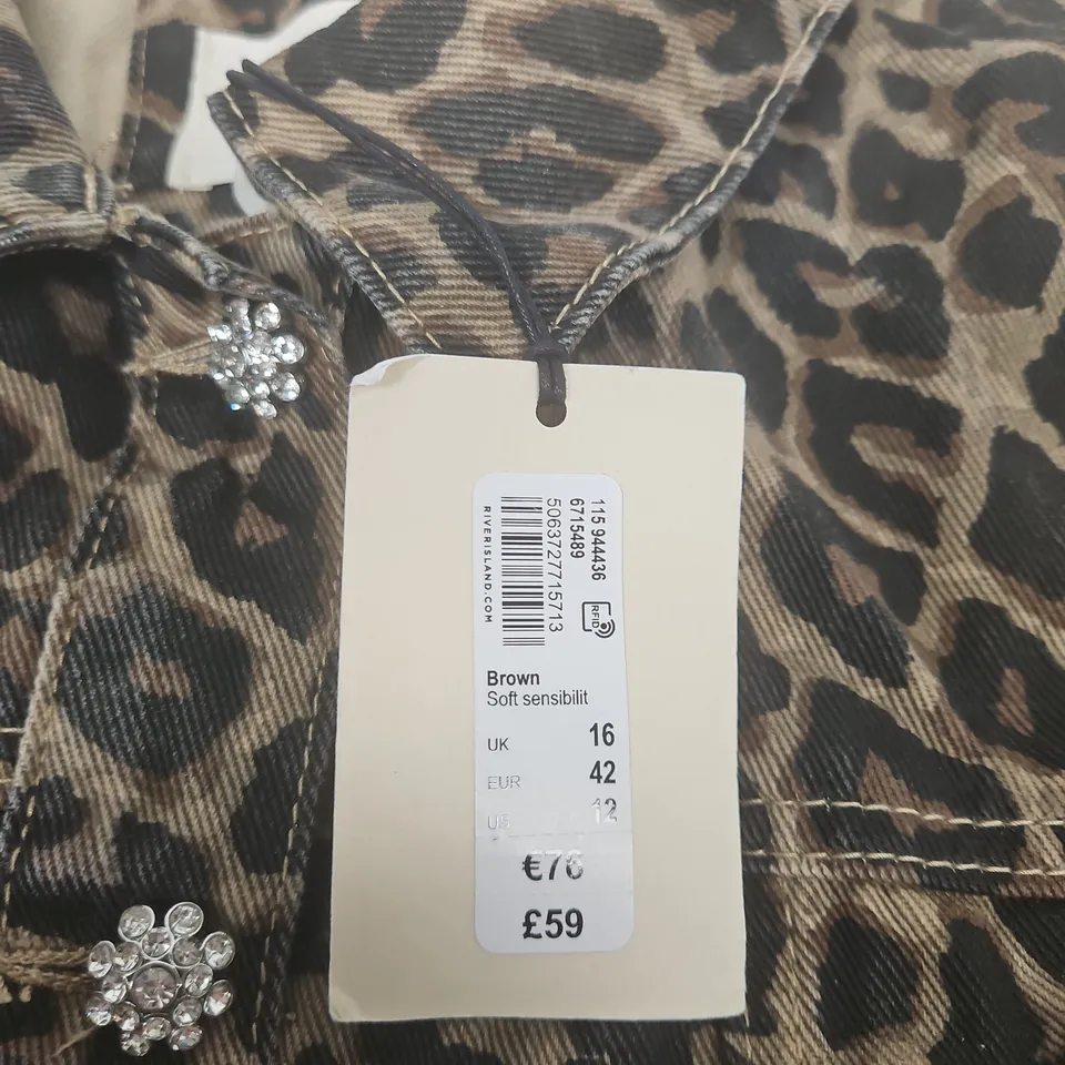 RIVER ISLAND LEOPARD PRINT SHIRT DRESS – SHORT SLEEVE, BUTTON FRONT, RELAXED FIT UK 16