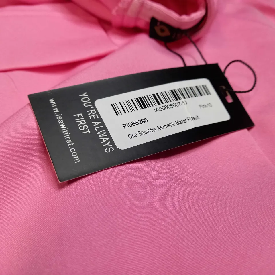 ISAWITFIRST PINK ONE SHOULDER ASYMETRIC BLAZER PALYSUIT - SIZE 10