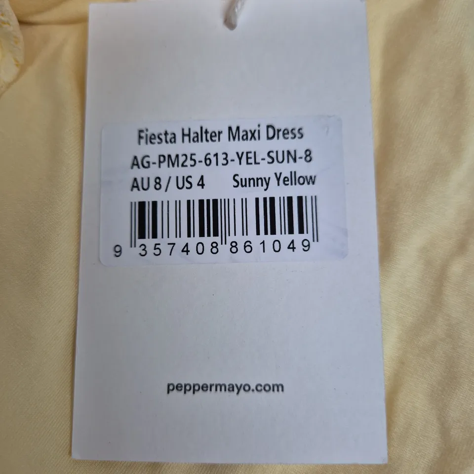 FIESTA HALTER MAXI DRESS – SUNNY YELLOW, UK SIZE NOT SHOWN (AU 8 / US 4) 