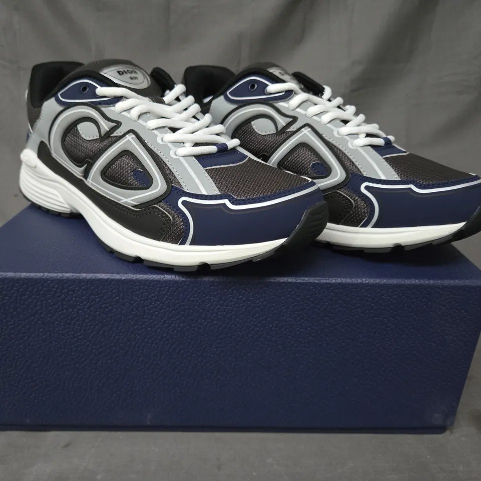 BOXED PAIR OF DIOR B30 MICROFIBER MESH SHOES IN NAVY/BLACK/GREY EU SIZE 42