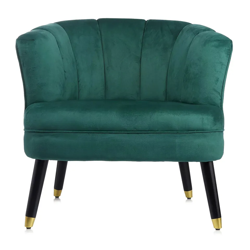 MY HOME STORIES VELVET ARMCHAIR WITH GOLD TIPPED LEGS - EMERALD GREEN