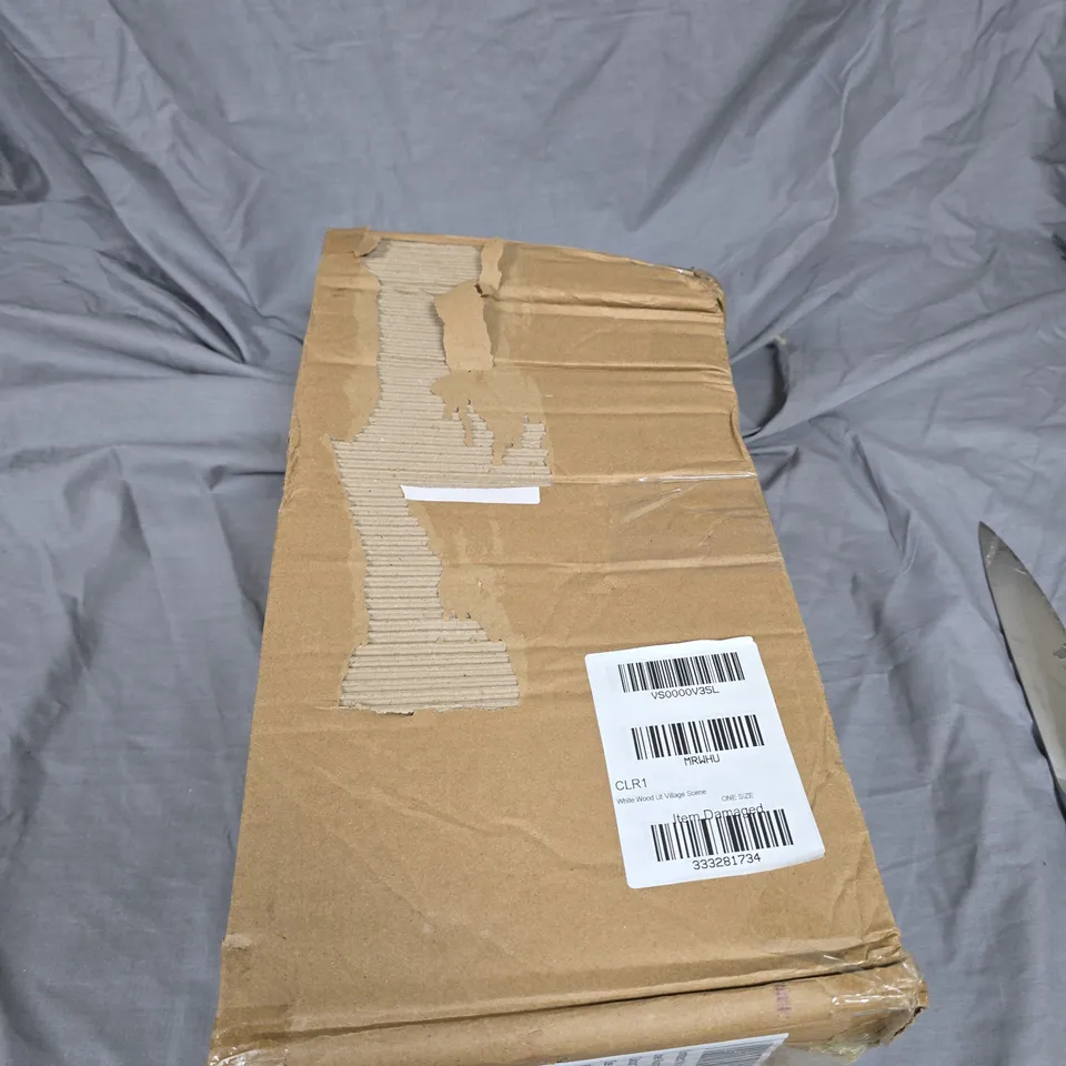 CHRISTMAS WHITE WOOD LIT VILLAGE SCENE