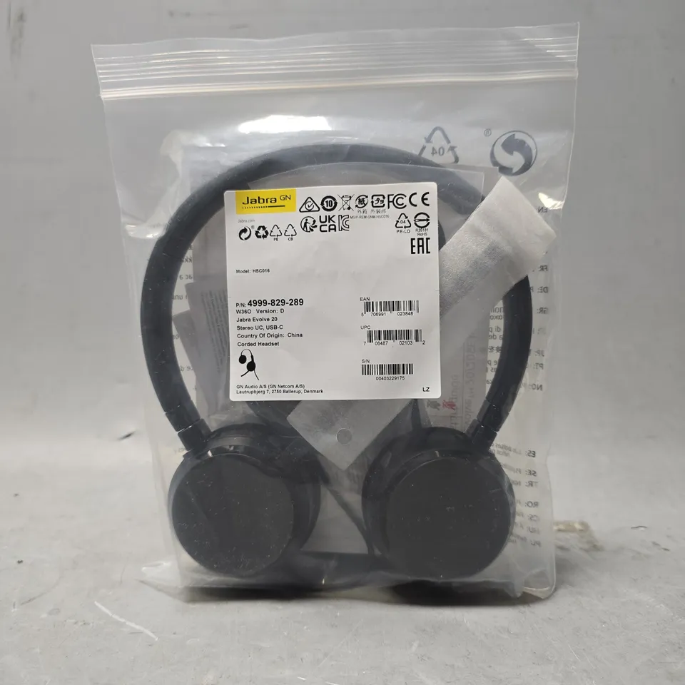 JABRA EVOLVE 20 20 WIRED TELEPHONE HEADSET OVER-THE-HEAD NOISE CANCELLING MICROPHONE STEREO BLACK