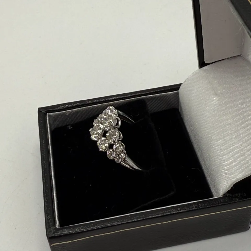 18CT WHITE GOLD TWO ROW GRADUATED RING SET WITH NATURAL DIAMONDS