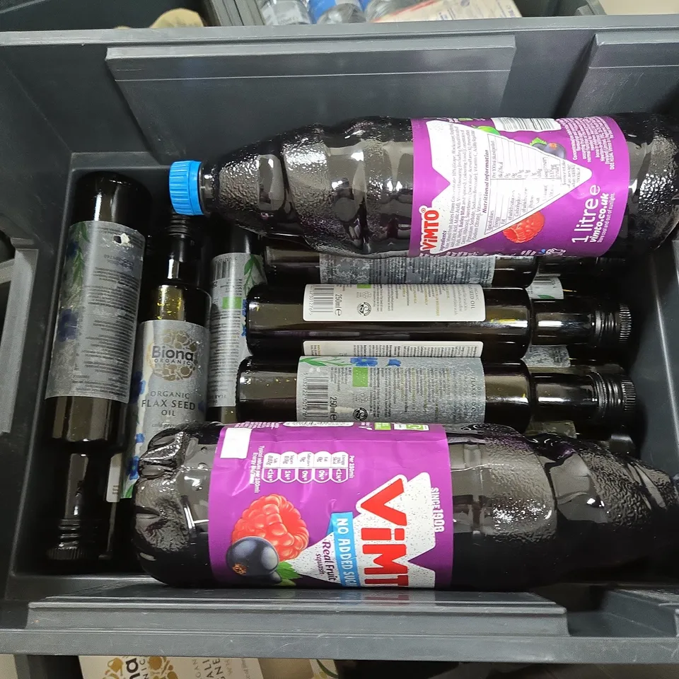 APPROXIMATELY 5 ASSORTED FOOD ITEMS TO INCLUDE - VIMTO AND FLAX SEED OIL 