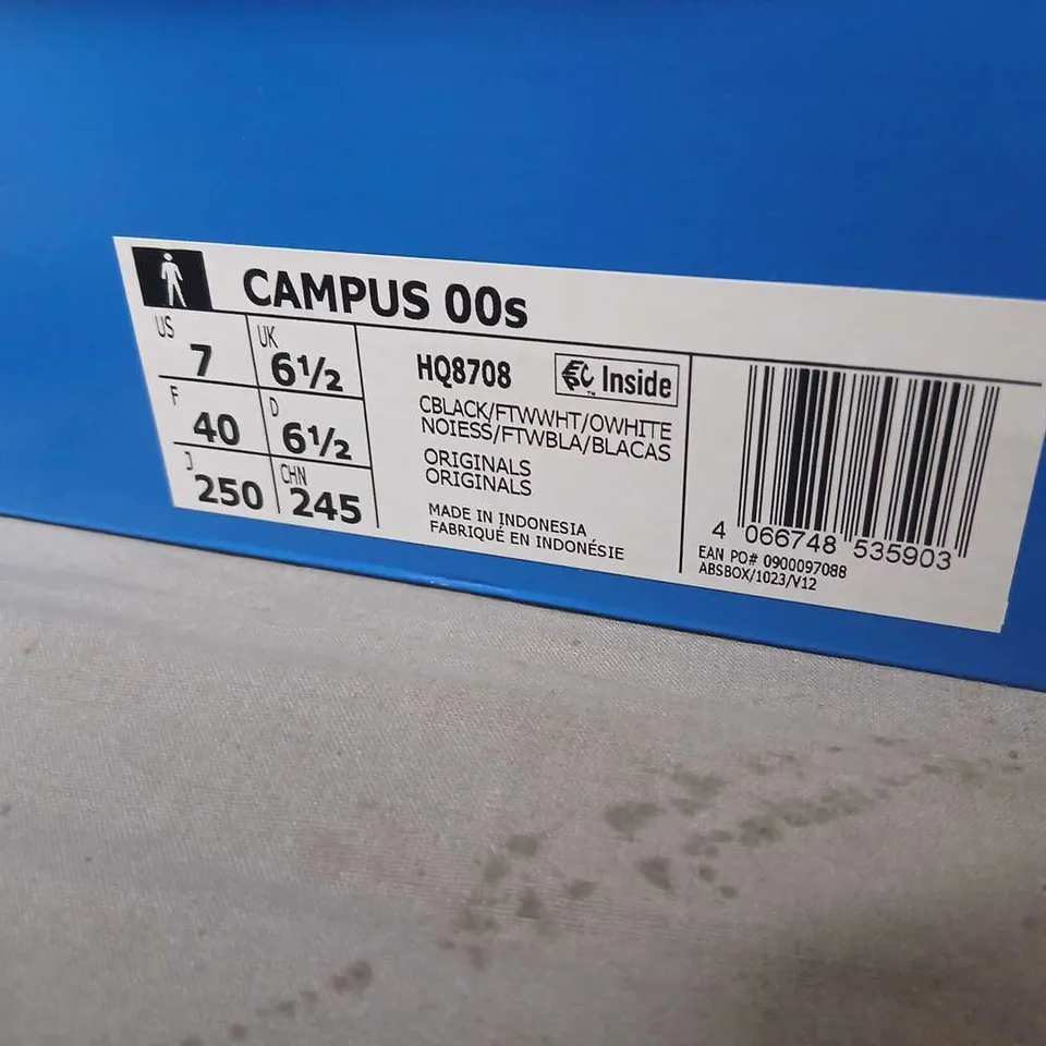 ADIDAS CAMPUS SNEAKERS – BLACK/WHITE, UK 6.5 (US 7) – MEN'S SHOES