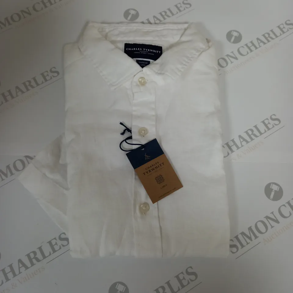 CHARLES TYRWHITT WHITE PLAIN CLASSIC FIT LININ SHIRT - L