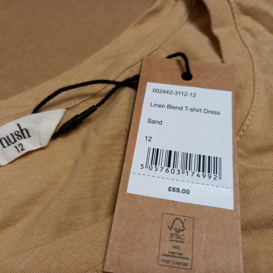 HUSH LINEN DRESS T-SHIRT DRESS IN SAND - 12