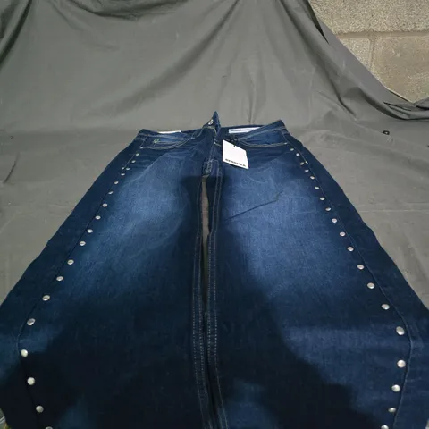UK 8 BERSHKA WOMEN'S DENIM JEANS WITH STUDDED SIDE SEAMS – EUR 36