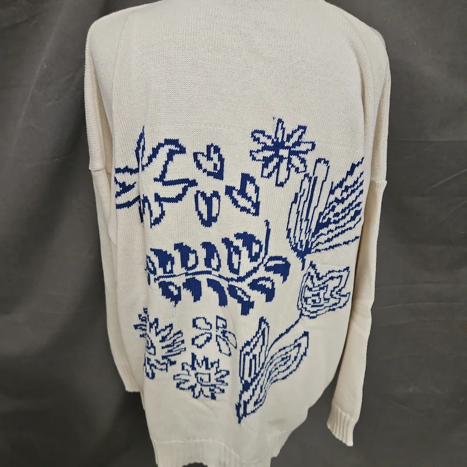 URBAN OUTFITTERS PATTERN SKATE FOLIAGE KNIT SWEATER IN CREAM SIZE XL