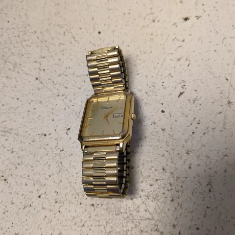 BULOVA GOLD-TONE SQUARE-FACE WRISTWATCH WITH BRACELET