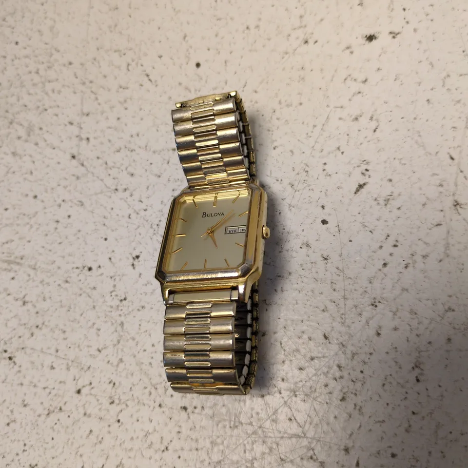 BULOVA GOLD-TONE SQUARE-FACE WRISTWATCH WITH BRACELET
