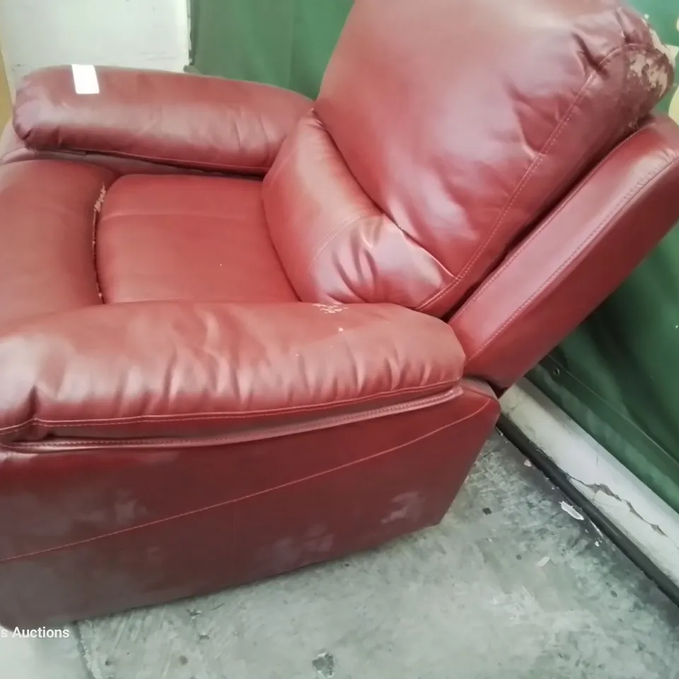 DESIGNER MANUAL RECLINING EASY CHAIR RED FAUX LEATHER 