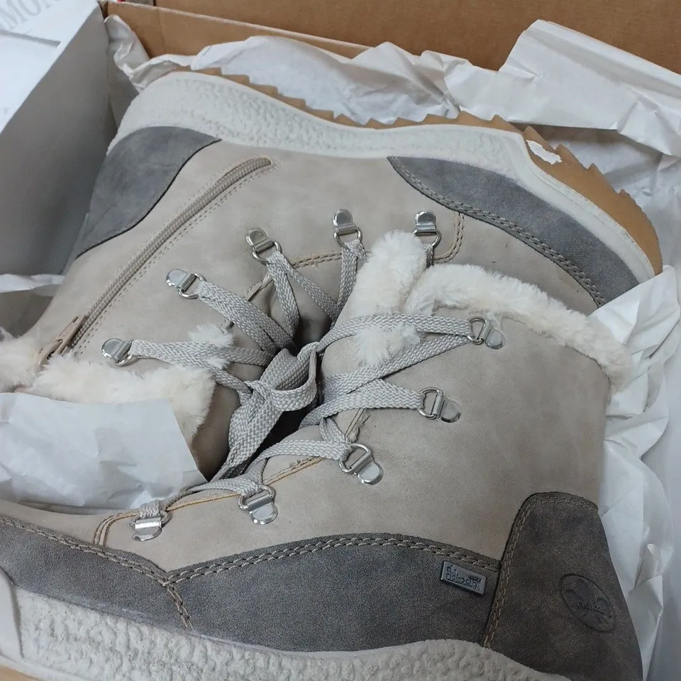BOXED RIEKER WATER RESISTANT HIKING BOOTS, CREAM - SIZE 8